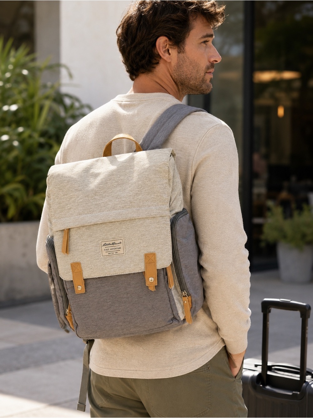 Eddie Bauer First Adventure Backpack Gray Tan Travel Laptop Backpack